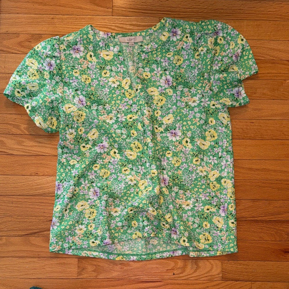 LOFT Green and Yellow Floral Blouse
